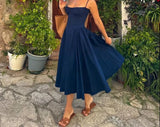 Patcute   Summer Elegant Midi Spagehetti Strap Dresses Slim V Neck A Line Party Dress Khaki Casual Dress Women's Clothing