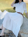 Patcute Summer White Dress Women Elegant Chic Long Dresses Female Casual Long Sleeve Holiday Dress 2024 Ladies Sweet Lace Up Vestidos