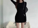 Patcute Women Summer Autumn Sexy Casual dress Fashion Elegent Black Long Sleeve Dress