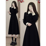 Patcute Spring and Autumn Seasons Large Size New Black French Dress Women's Early Autumn Wear Pair Fake Two Waist Wrapped Midlength