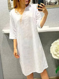 Patcute  2024 Spring Oversize Cotton Linen Women Dress Black V-neck A-line Elegant Dresses Trendy Fashion Casual Loose Ladies Clothes