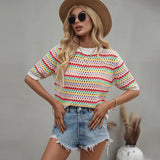 Patcute   New Spring Summer Knitted Blouses For Women Hollow Out Sexy Streetwear O Neck Womens Tops And Blouses Half Sleeve Tunic