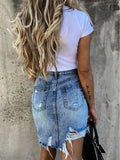 Patcute  Women Ripped Shorts Skirt Blue Jeans Summer Lady Sweet Stripper High Waist Denim Dress Lady Cut Out Irregular Nightclub Jeans