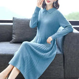 Patcute Fashion Lapel Spliced Solid Color Folds Casual Dresses Women's Clothing Autumn New Oversized Long Sleeve Loose Midi Dress