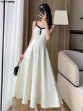 Patcute Elegant Solid Midi Dress 2 Piece Set Office Lady Chic Suit Spring Short Jacket Sleveless A-line Dresses Outfits Korean Clothes