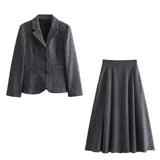 Patcute  Winter New Product Women's Fashion Casual Commuter Flip Collar Single breasted Suit Coat High Waist Skirt Set