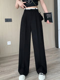 Patcute  High Waist Black Suit Wide Leg Women's Full Pants Spring Summer Female Elegant Minimalism Straight Loose Trousers