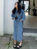 Patcute  Denim Dress, Women's Long Sleeved Casual Loose And Versatile Split Skirt Long Dresses Formal Dresses New In Dresses