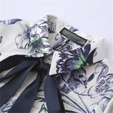 Patcute * Spring/Summer New Women's Fashion and Versatile European and American Style Bow Satin Printed Shirt