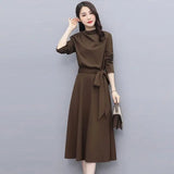 Patcute  Long Sleeves Dresses Spring Autumn Solid Color Fashion Dress Women's Midi Elegant Loose Ladies  Casual Dressed Luxury Korean