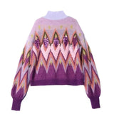 Patcute Purple Sequin Embroidery Lazy Sweaters Women Vintage Long Sleeve Turtleneck Autumn Winter Knitted Pullover Warm Jumper