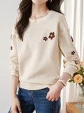 Patcute  Fall Winter O Neck Long Sleeve Pullovers Girls New Korean Fashion Apricot Loose Casual Tops Sweatshirts Women Embroidered