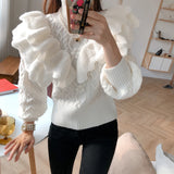 Patcute  Ruffles Design England Style Turtleneck Outfit Sweater Women Spring Autumn Winter Ladies Elegant Party Pullovers Dropshipping