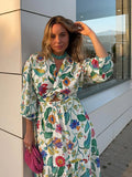 Patcute Elegant Printed Dress Women Fashion Hollow Out Floral Summer Vacation Long Dresses 2024 Long Sleeve Prairie Chic Lady Vestidos