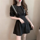 Patcute  Summer French Peter pan Collar Short-sleeved Dress women  new slim waist Elegant Party dresses office casual Ladies Dress