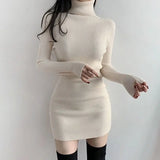 Patcute  Solid Female Dress Short Extreme Mini Sexy Daring Turtleneck Crochet Women's Dresses Knit Clothing Bodycon Korean Fashion Cotton