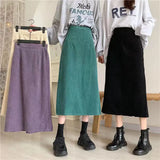 Patcute   Corduroy Long Skirts Women Autumn Winter Straight Design Students Casual Skirt Korean Fashion High Waist A-Line Skirts