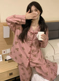 Patcute  Korean Ins Style Cute Bear Pajamas Women's Spring and Autumn 2024 New Brushed Long Sleeve Long Pants Loungewear Set