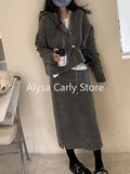 Patcute Elegant Knitting 2 Piece Set Women Long Sleeve Coat + Casual Midi Skirt 2023 Winter Vintage Party Office Lady Korean Knited Suit