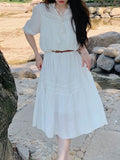 Patcute White Long Dresses Women Summer Long Sleeve Dress Female Elegant Chic Holiday Dress Ladies Casual Loose Lace Up Beach Vestidos