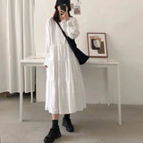 Patcute  Plus Size Loose Solid Midi Dress Spring Autumn New Temperament Long Sleeve O-neck All-match Dresses Fashion Sweet Women Clothing