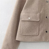 Patcute Winter New Women's Casual Versatile Soft Texture Short Polo Collar Long Sleeve Jacket Coat