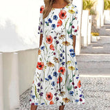 Patcute Summer Holiday Dress Women Vintage Print Short Sleeve O Neck Pocket Casual Long Dress Boho