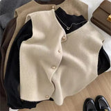 Patcute Office Lady Elegant Tops Spring Autumn Women's Solid Button V-Neck Sleeveless Casual Sweater Knitted Cardigan Vest Coats