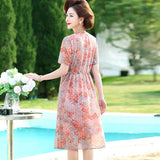 Patcute  PINK Floral Pinted Elegant Dresses Women Summer New lapel Neck Slim A-Line Button Party Holiday Chiffon Dresses