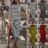 Patcute  Summer Dresses  Woman Plus Size Dresses For Women Casual Stripe Print V-neck Short Sleeve Loose Long Dress Robe Femme