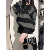 Patcute  Women Knitted Sweatshirt Korean Fashion Stripe Female Loose Long Sleeve Sweater Casual Streetwear Jumper Autumn New