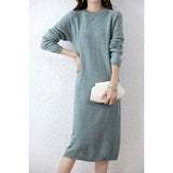 Patcute  Cashmere Sweater Knitted Dresses 100% Merino Wool Women's Winter Female Elegant Pullovers Dress Autumn Casual Long Sleeve Skirts