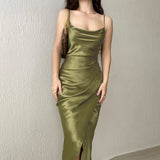 Patcute Women Satin Silk Sling Dress High-End Sexy Long Sling Dress for Dating Evening Parties