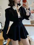 Patcute  Y2K 3 Piece Set Women Cropped Coat + Long Sleeve Shirt + High Waist Halter Ruffles Mini Dress Korean Chic Fashion Sexy Outfits