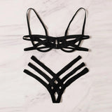 Patcute Bondage Harness Lingerie Set Womens Elastic Hollow Out Bra Sets Black Cupless Cage Bra Thong Sexy Intimates Exotic Underwear