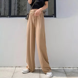 Patcute  Women Pants  New Spring Summer Ice Silk Wide Leg Pants High Waist Casual Female Slim Loose Straight Black Trousers