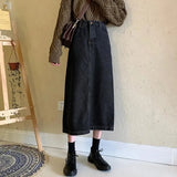 Patcute  Korean Chic Denim Midi Skirt Women 2022 Spring High Waist Simple Medium-long Skirts Vintage All-match Streetwear Skirt