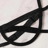 Patcute Bondage Harness Lingerie Set Womens Elastic Hollow Out Bra Sets Black Cupless Cage Bra Thong Sexy Intimates Exotic Underwear