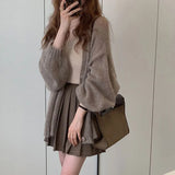 Patcute   Spring Autumn Knitted Cardigan Coats Woman Korean Simple Long Sleeve Sweater Women Casual Solid Loose V-Neck Cardigans