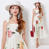 Patcute  Runway Summer Embroidery Cotton Long Dress For Women Straps Beach Holiday Sundress Butterfly Fashion Elegant Midi Dresses Lady