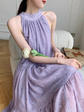 Patcute Light Purple Neck Hanging Suspender Dress For Women'S Summer High-End Embossed Design Slim Fit Long Skirt