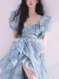 Patcute Vintage Floral Long Fairy Dress Women 2023 Summer Ruffles Elegant Beach Party Dresses Female Causal Korean Sweet Princess Dress