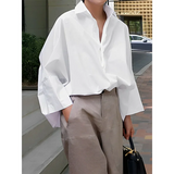 Patcute Freeacy  Spring Summer New Stylish Solid Color Lapel Collar Long Sleeves Loose Blouse for Urban Women Casual Shirt Tops