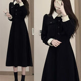 Patcute Spring and Autumn Seasons Large Size New Black French Dress Women's Early Autumn Wear Pair Fake Two Waist Wrapped Midlength