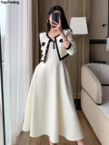 Patcute Elegant Solid Midi Dress 2 Piece Set Office Lady Chic Suit Spring Short Jacket Sleveless A-line Dresses Outfits Korean Clothes