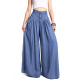 Patcute  Women's Casual Cotton Linen Jeans Fashion Solid Colour Wide-leg Pants Ladies Loose Plus Size High Waist Long Trousers