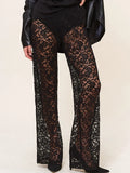 Patcute  See-Through Lace High Waist Pants for Women Wide Leg Flare Pants Bell-Bottoms Trousers Streetwear