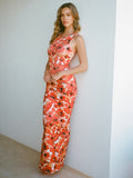 Patcute Sleeveless Floral Print Maxi Dress For Women Fashion Summer O Neck Back Split Bodycon Long Tank Dress Elegant