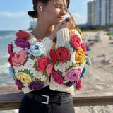 Patcute  Knitted Cardigan Women Autumn Hollow Out Splice Flower Short Sweater Vest Women's Street Fashion Vitage Sweater Woman New