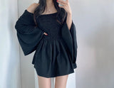 Patcute Sexy Slash Neck Chiffon White Mini Dress Women Spring Summer Strapless Flare Sleeve Short Dress 2 Colors